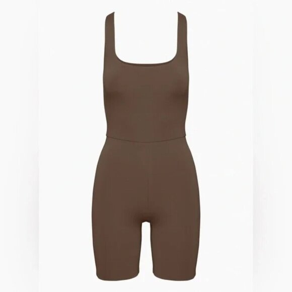 Aritzia Babaton Contour Squareneck Romper Chocolate Brown Size Small